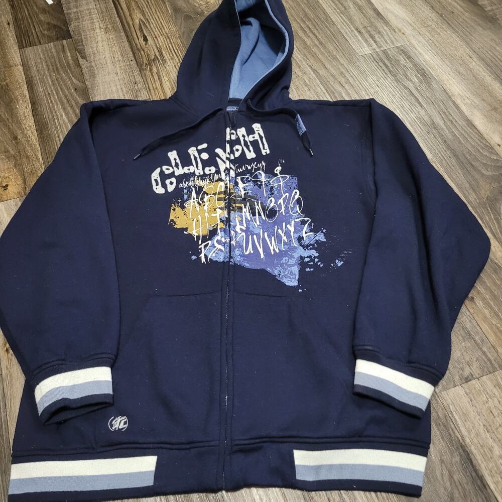 Vintage Y2K Clench‎ Men's XL Full Zip Alphabets Heavy Knit Logo Hoodie